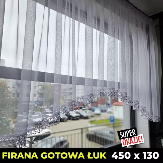 Firana gotowa z gipiurą ŁUK 450x130 (limitowana kolekcja) - na karnisz 175-225cm